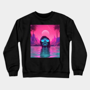 Vaporwave Chillwave Neon Woman Chilling Crewneck Sweatshirt